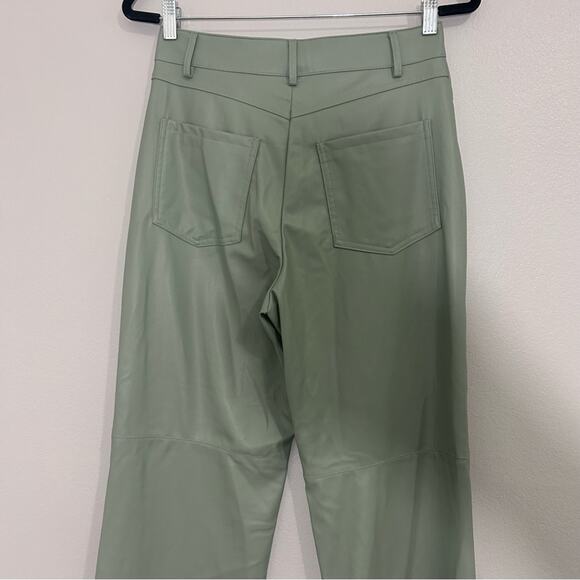 Zara Sage Green Faux Leather Wide Leg Pants Size Medium - Picture 10 of 11